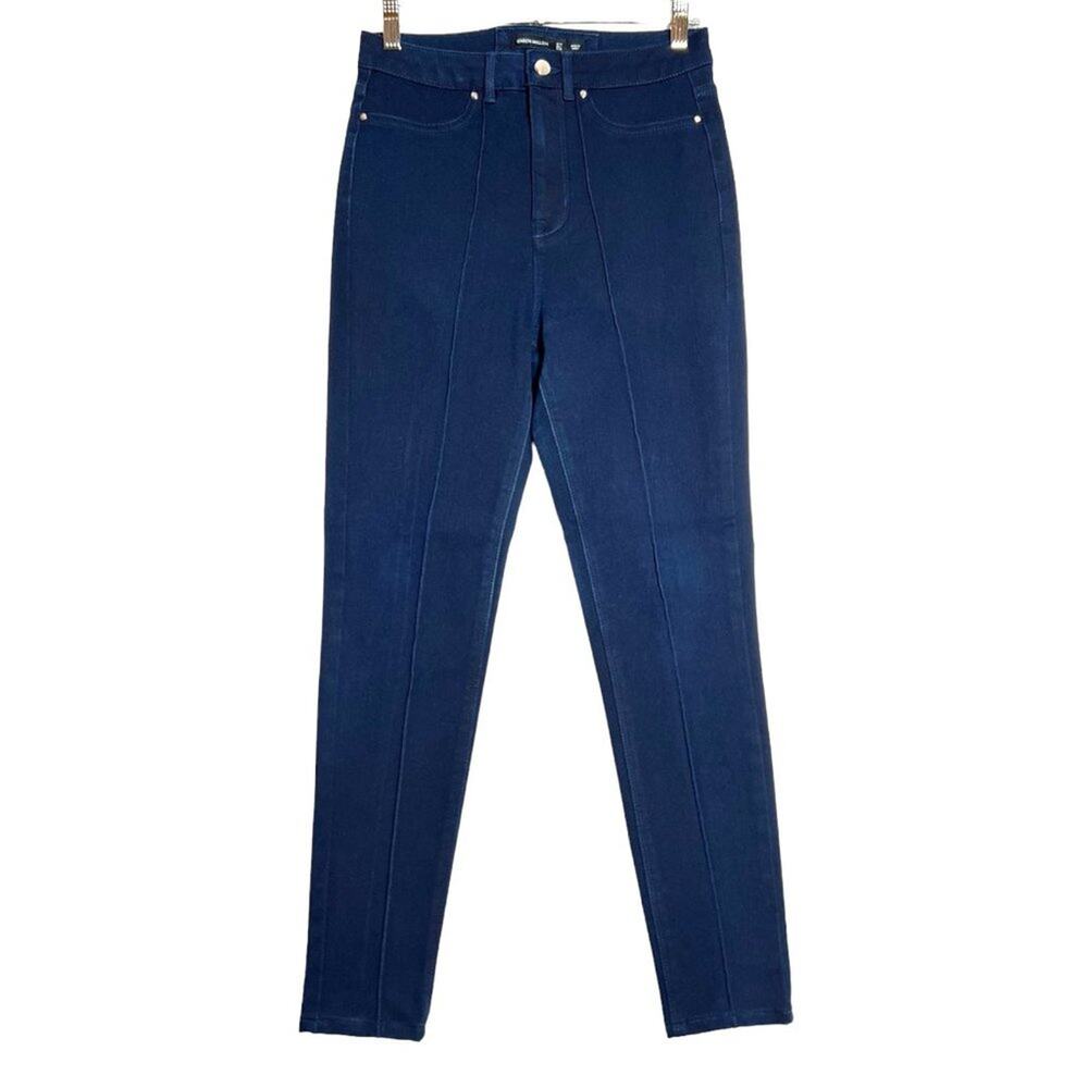 Karen Millen High Rise Pintuck Skinny Jeans SIZE 6 Indigo Stretch